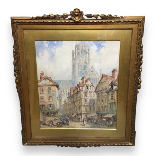 Pierre Le Boeuff (fl. 1899–1920) Watercolor – Rouen Cathedral, Normandy, France