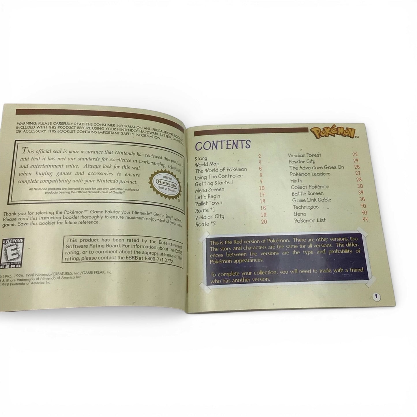 Pokemon Red Version 1998 - Complete with Box & Manuals, Tested