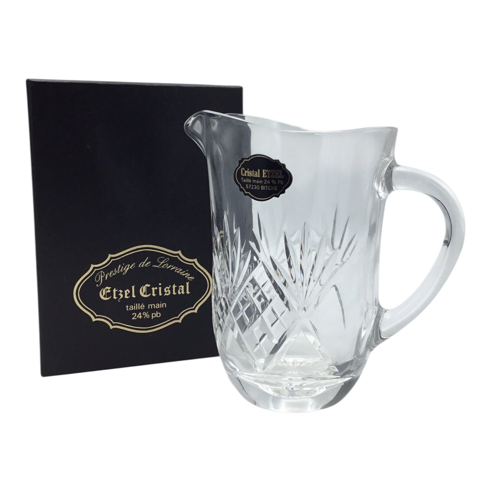 Prestige de Lorraine Etzel Crystal Water Pitcher – Hand Cut 24% Lead Crystal (With Original Box, Excellent Condition)
