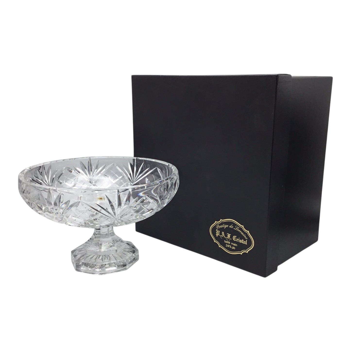 Prestige de Lorraine P.A.F. Crystal Footed Bowl – Hand Cut 24% Lead Crystal (With Original Box, Excellent Condition)