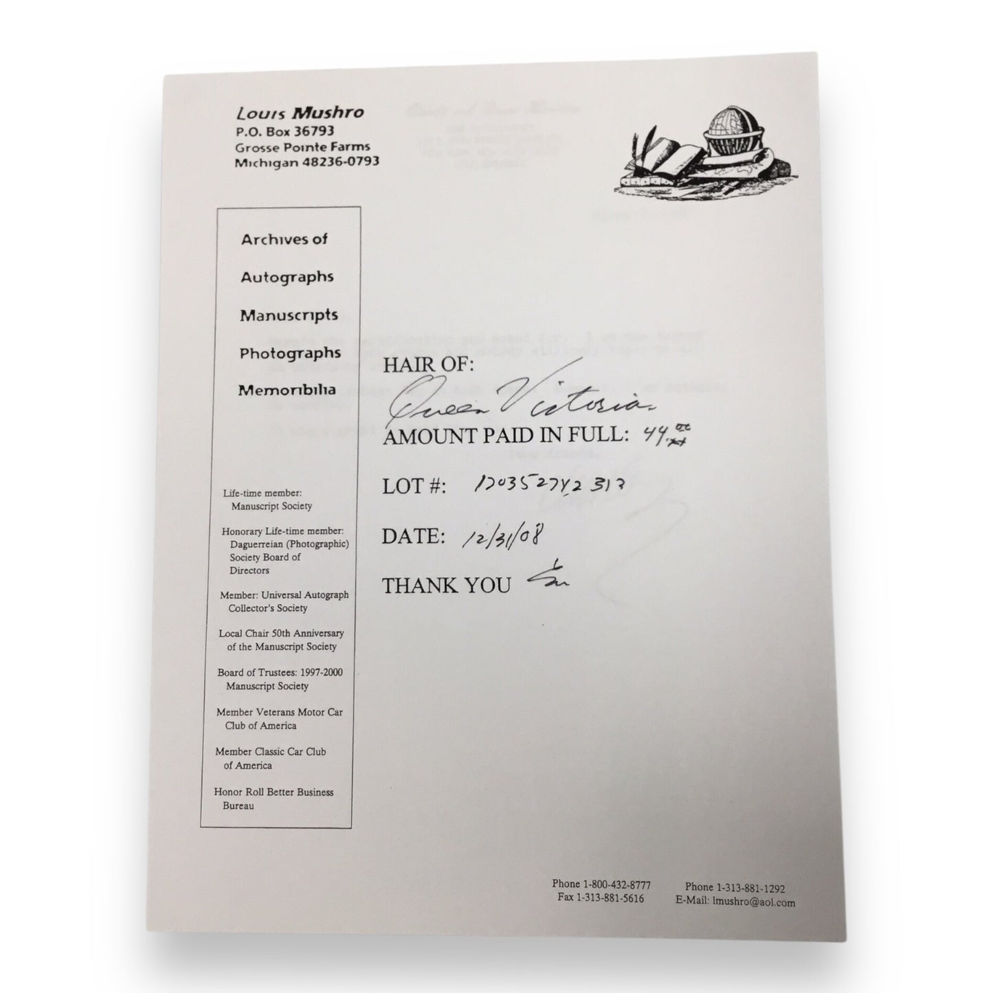 Queen Victoria Hair Clipping with Certificate of Authenticity