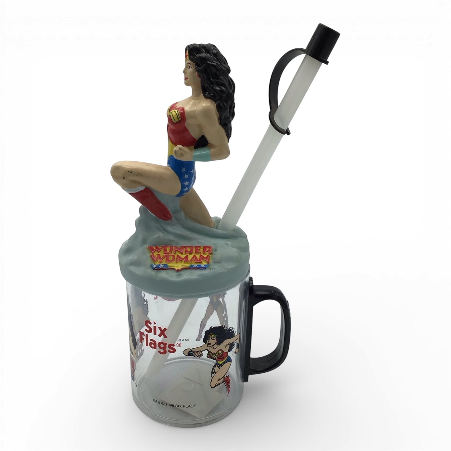 RARE Six Flags Wonder Woman Cup with Straw 1998
