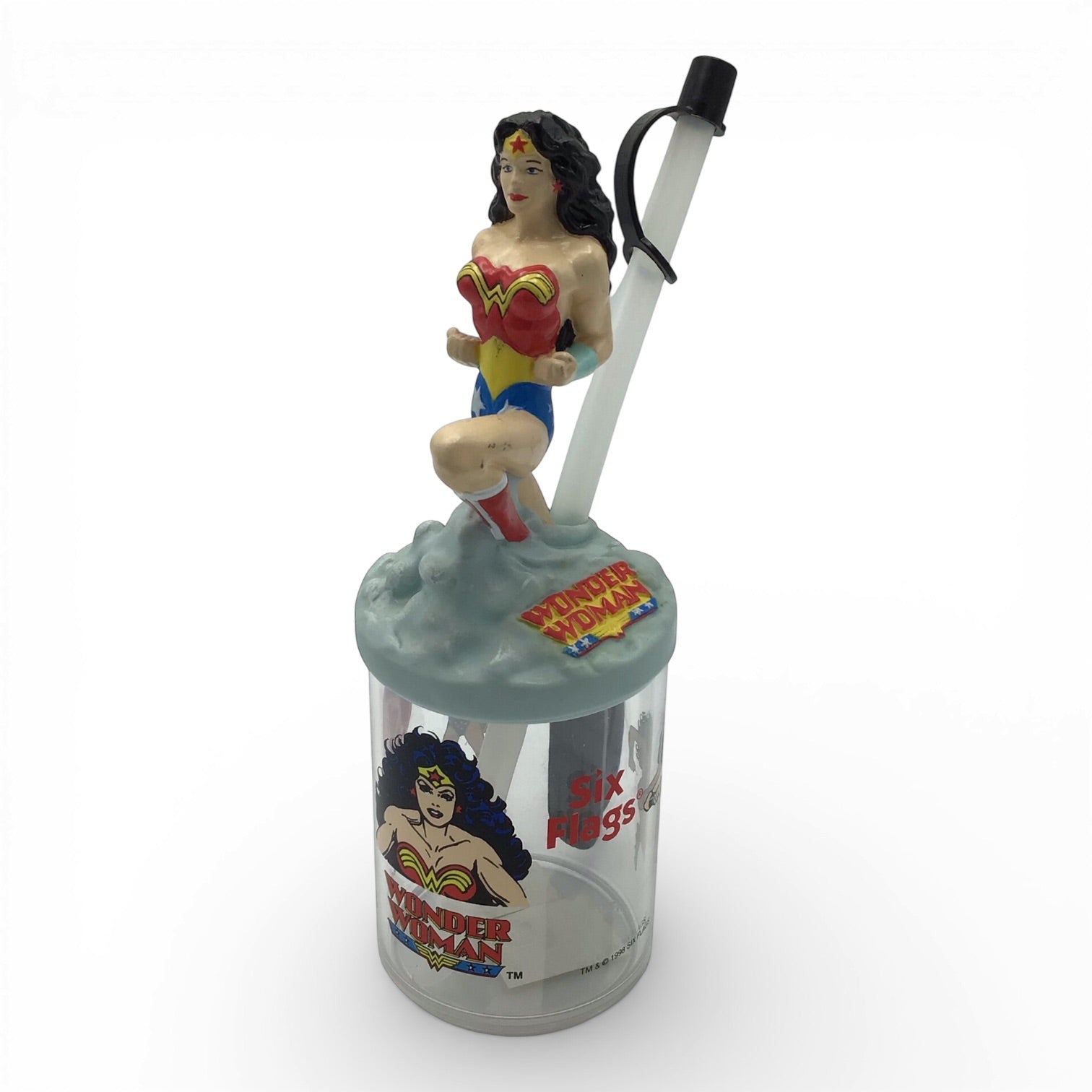 RARE Six Flags Wonder Woman Cup with Straw 1998