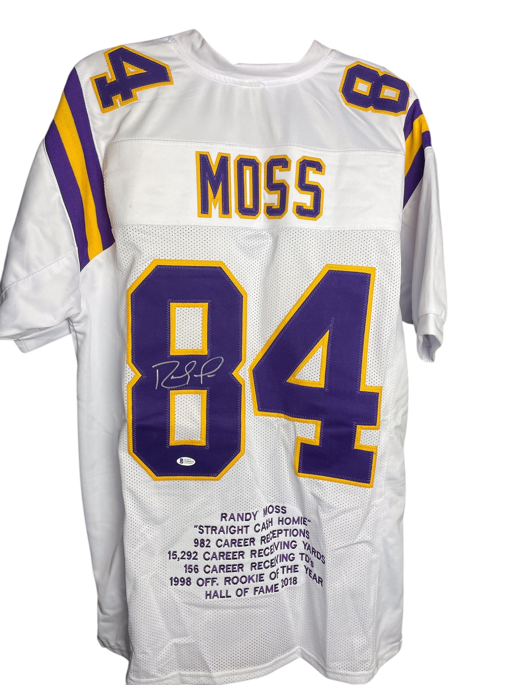 Randy Moss Signed Minnesota Viking Career Highlight Stat Jersey (Beckett Cert)