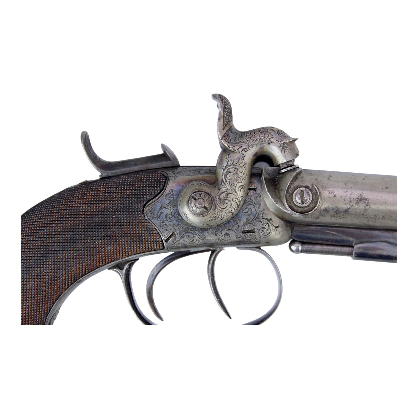 Rare British Percussion Double Barrel Knife Pistol, London c.1850