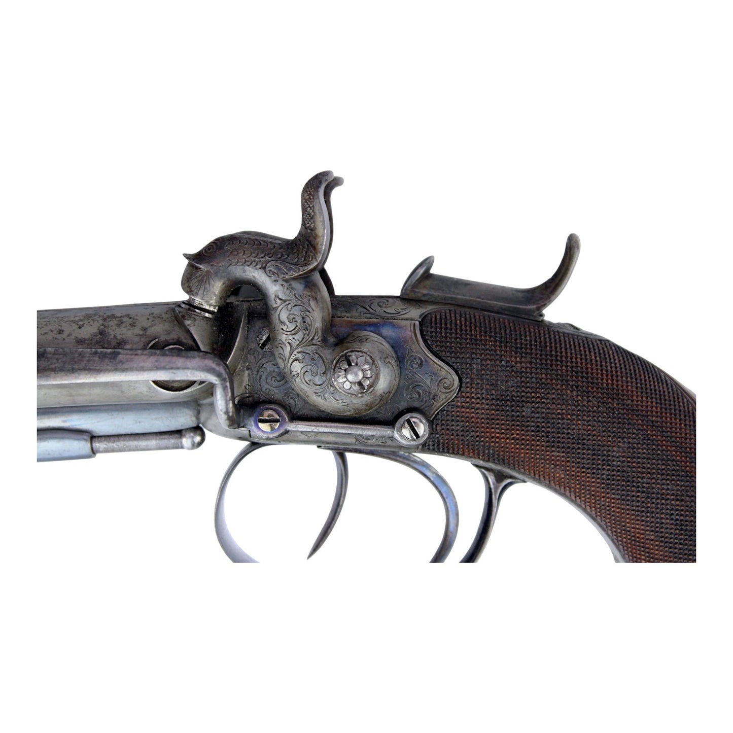 Rare British Percussion Double Barrel Knife Pistol, London c.1850