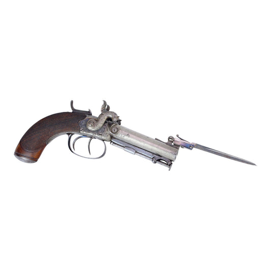 Rare British Percussion Double Barrel Knife Pistol, London c.1850