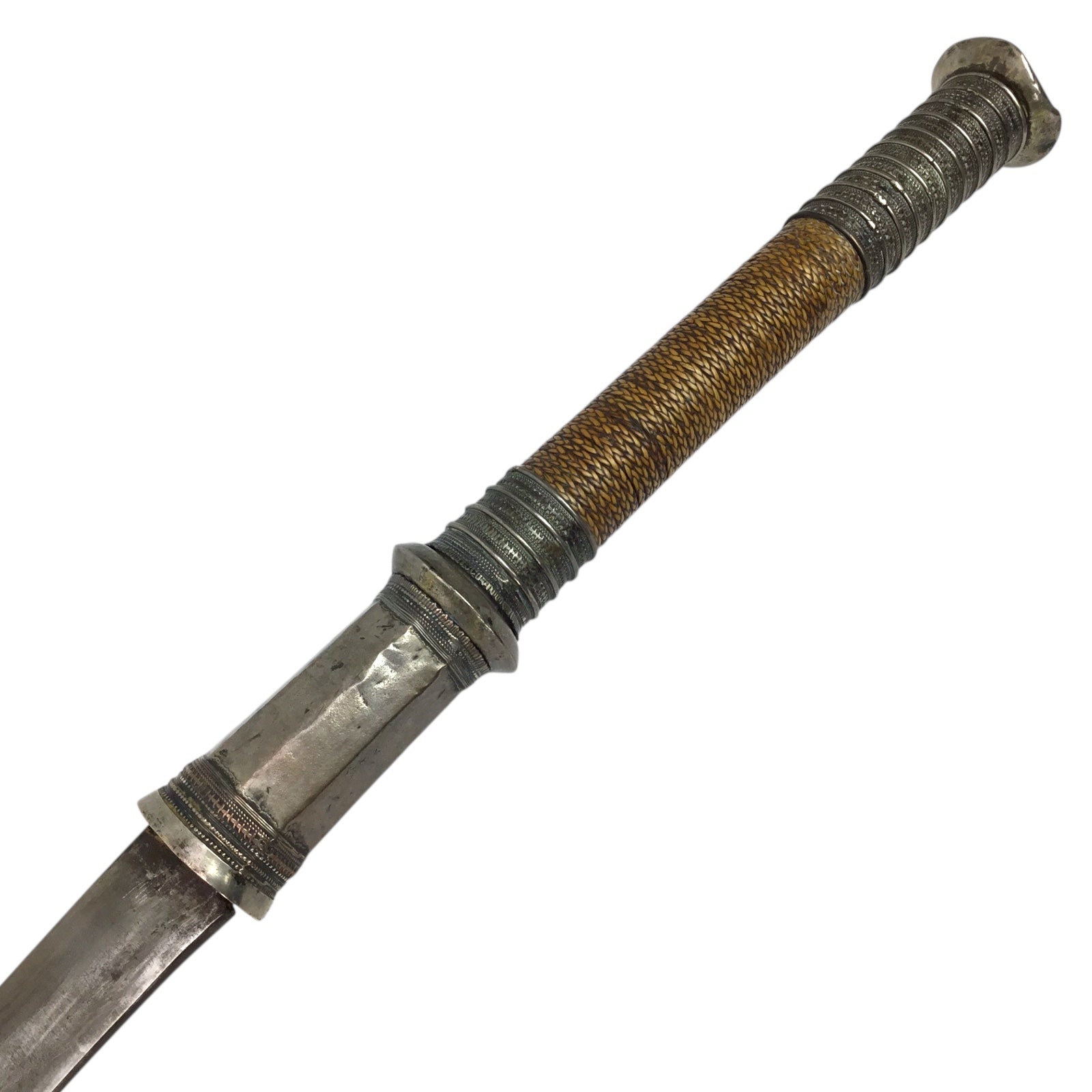 Rare Burmese Late 18th to 19th Century Dah Status Fighting Sword with Silver Dress Mounts