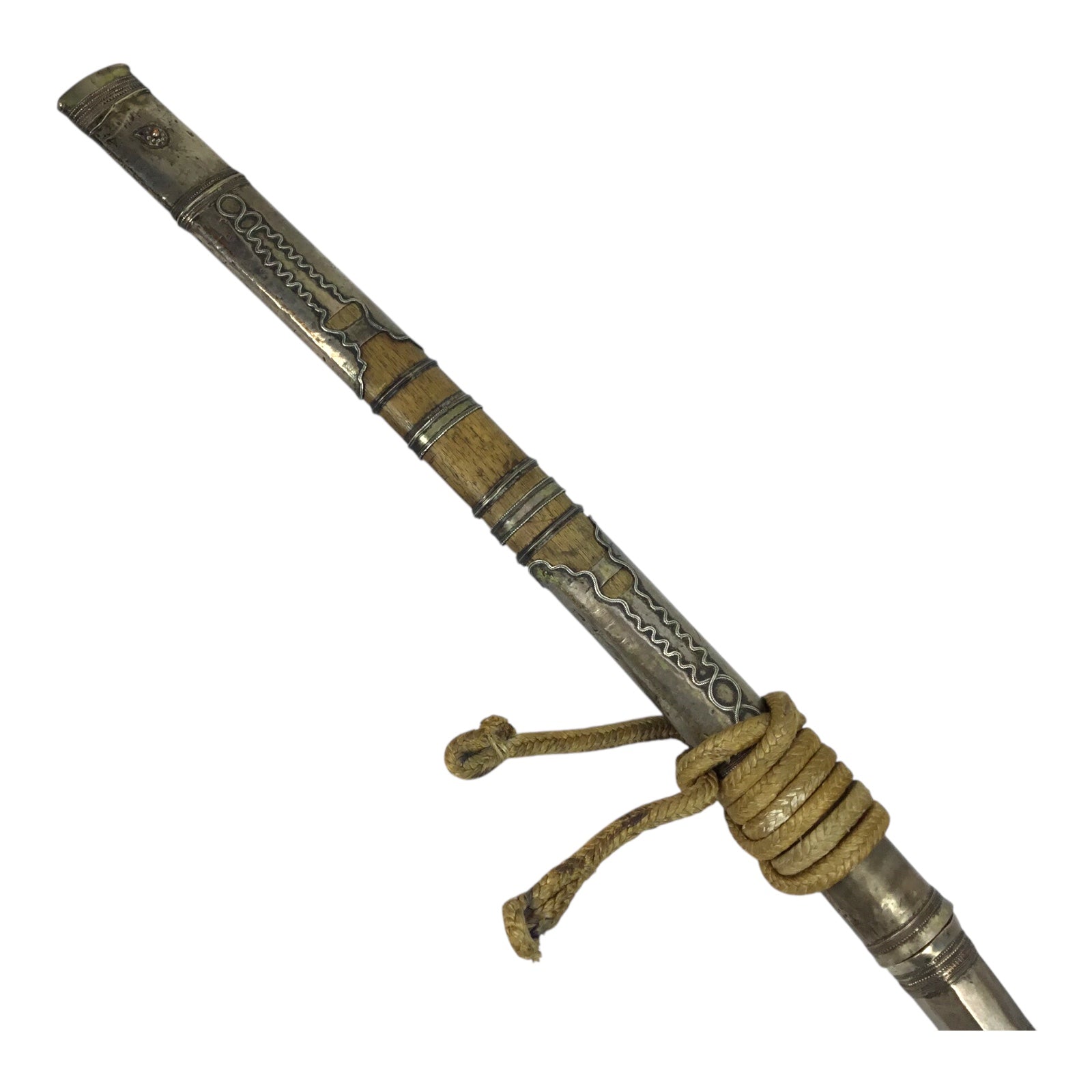 Rare Burmese Late 18th to 19th Century Dah Status Fighting Sword with Silver Dress Mounts