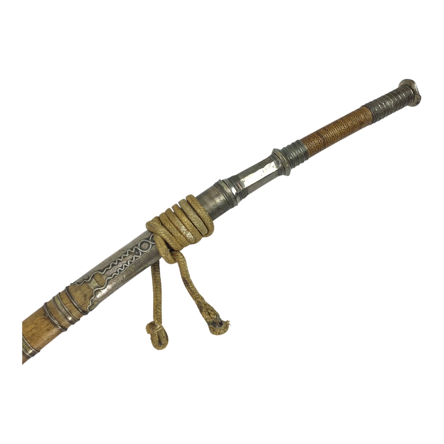 Rare Burmese Late 18th to 19th Century Dah Status Fighting Sword with Silver Dress Mounts
