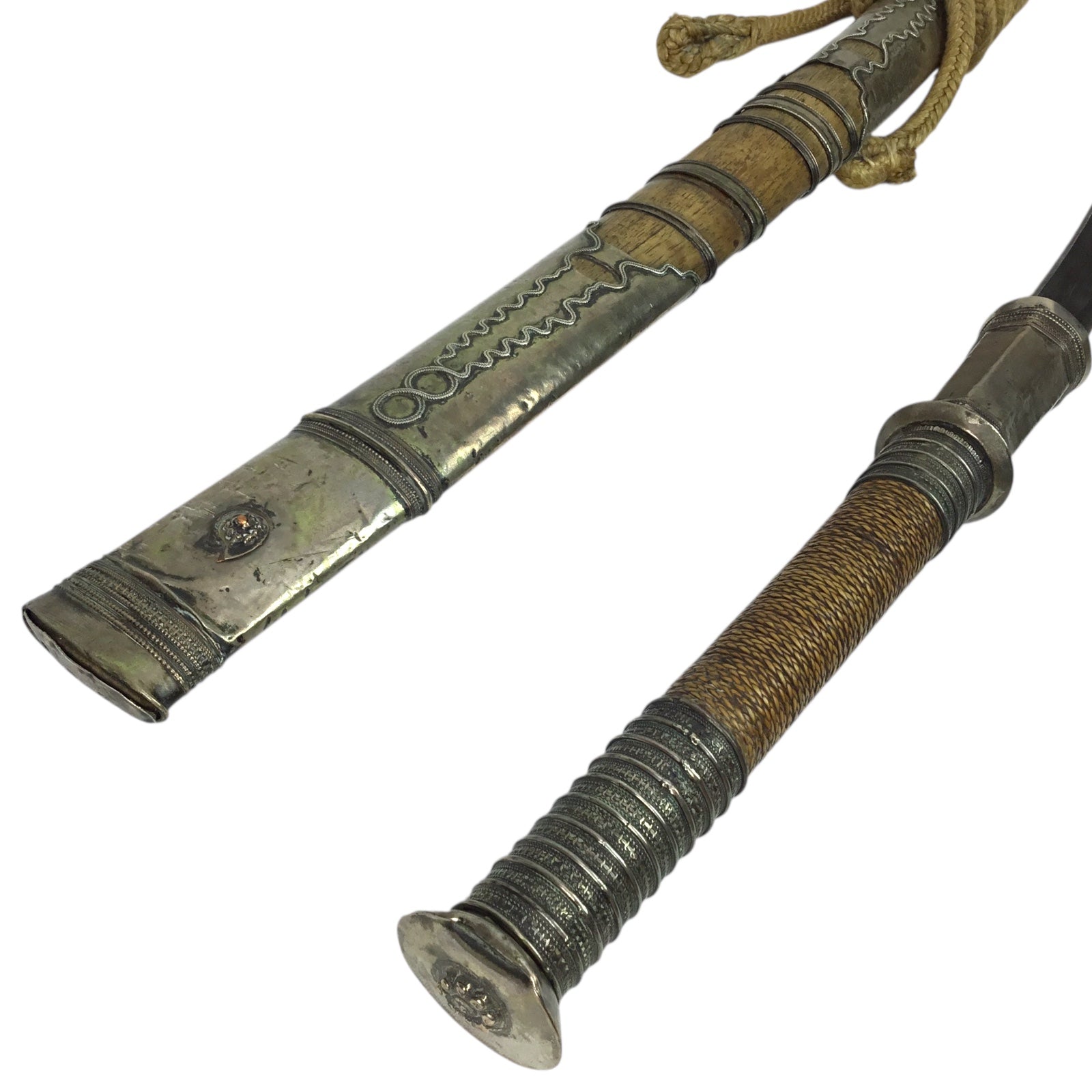 Rare Burmese Late 18th to 19th Century Dah Status Fighting Sword with Silver Dress Mounts