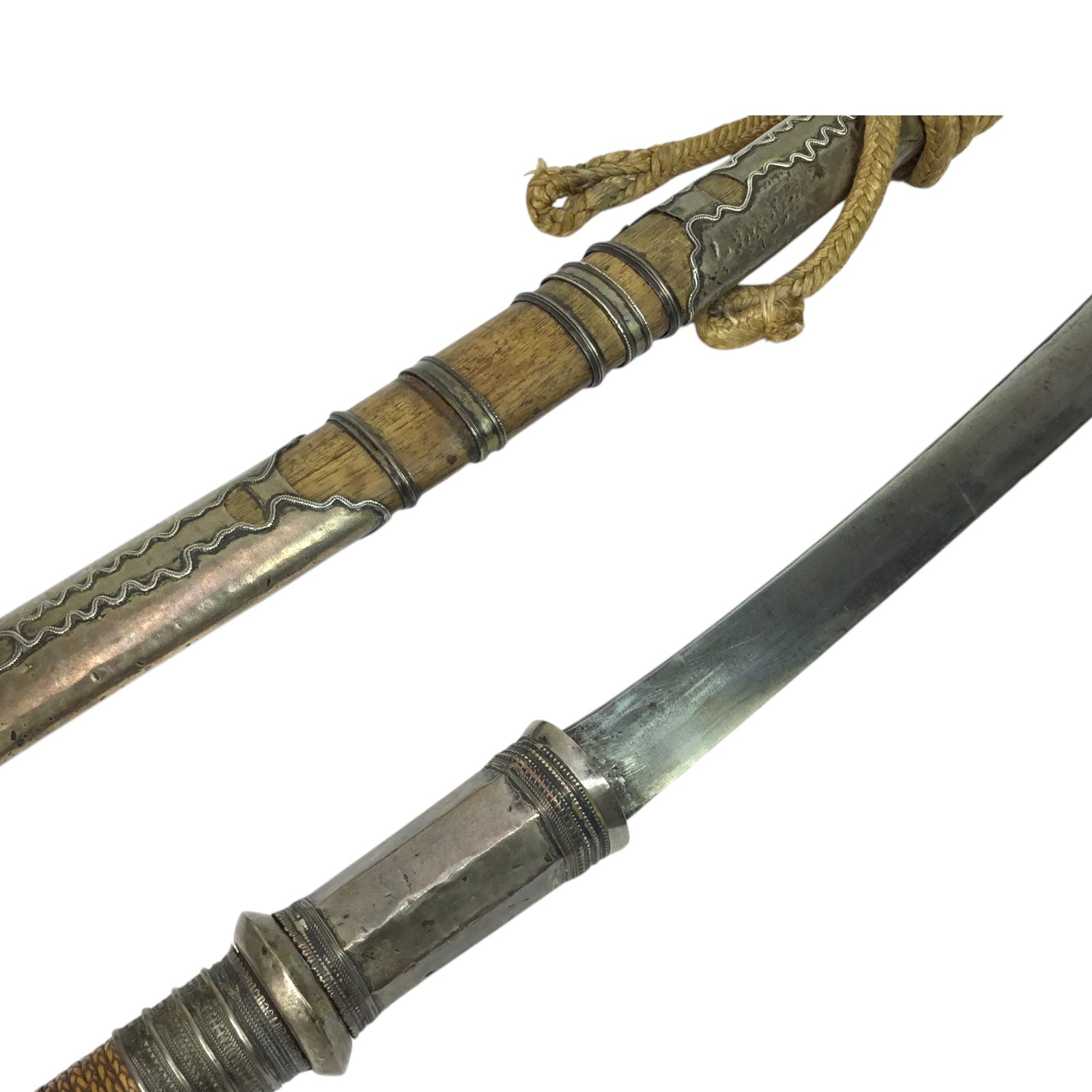 Rare Burmese Late 18th to 19th Century Dah Status Fighting Sword with Silver Dress Mounts