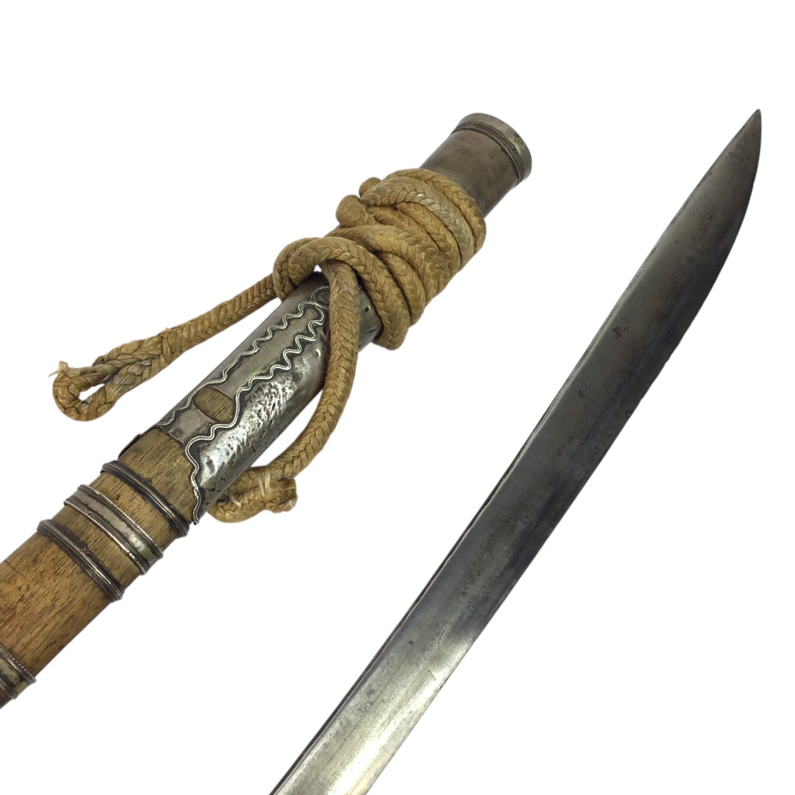 Rare Burmese Late 18th to 19th Century Dah Status Fighting Sword with Silver Dress Mounts