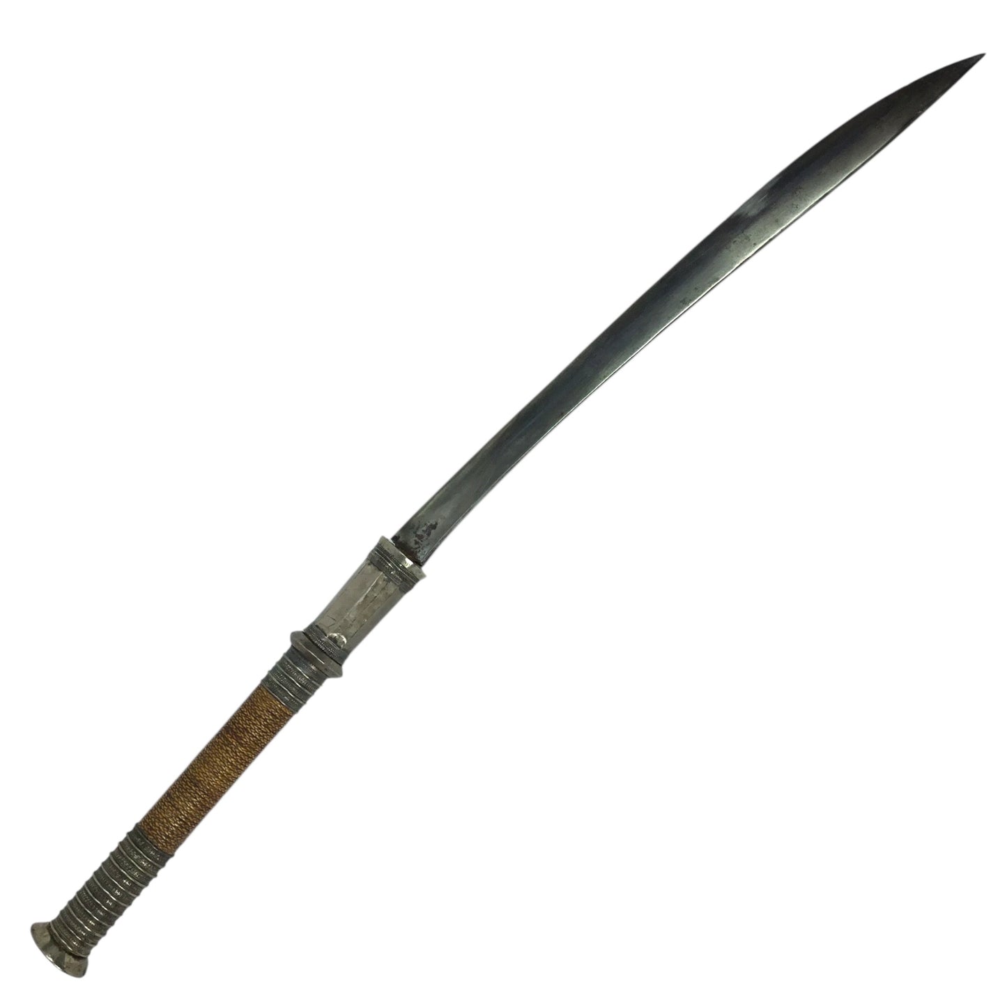 Rare Burmese Late 18th to 19th Century Dah Status Fighting Sword with Silver Dress Mounts