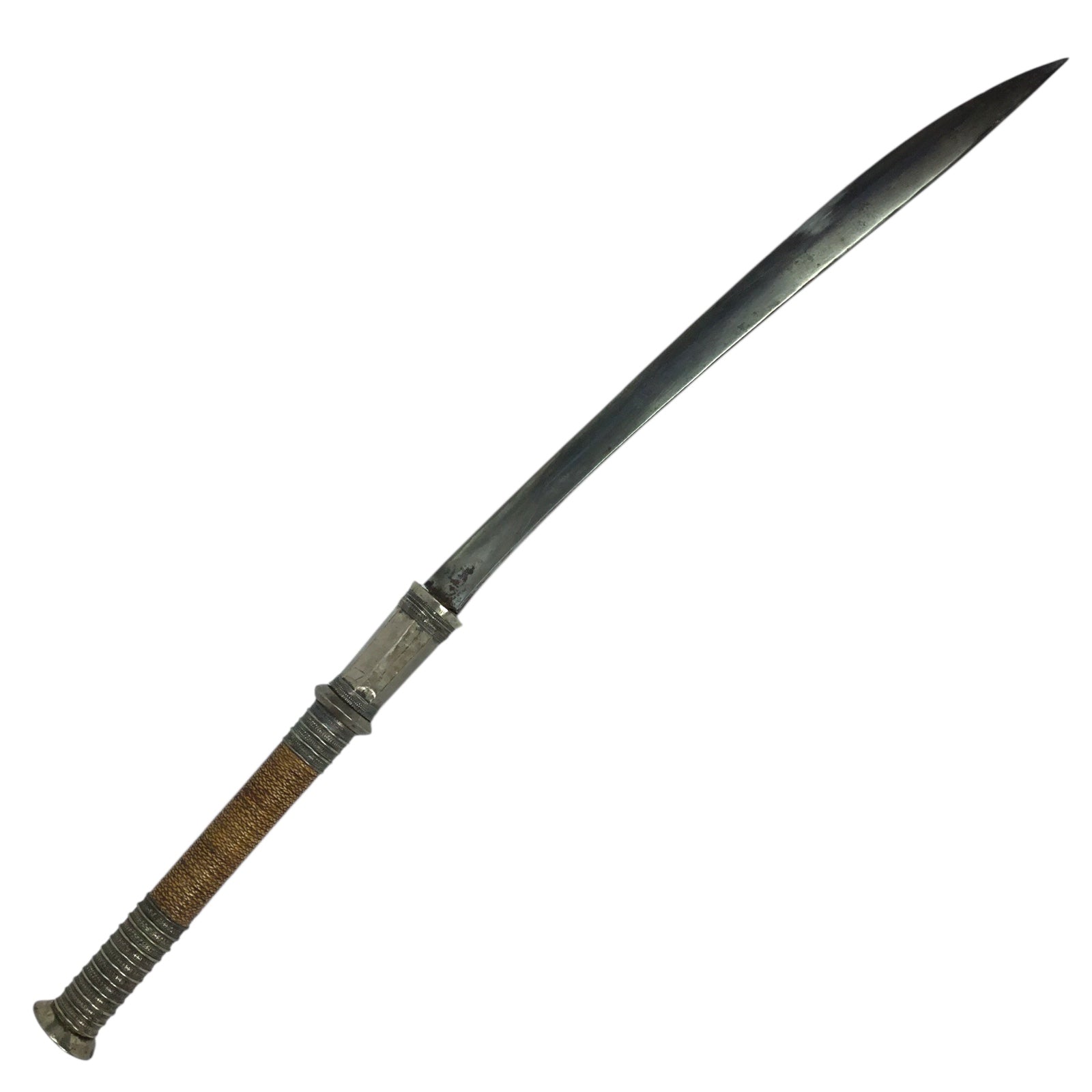 Rare Burmese Late 18th to 19th Century Dah Status Fighting Sword with Silver Dress Mounts