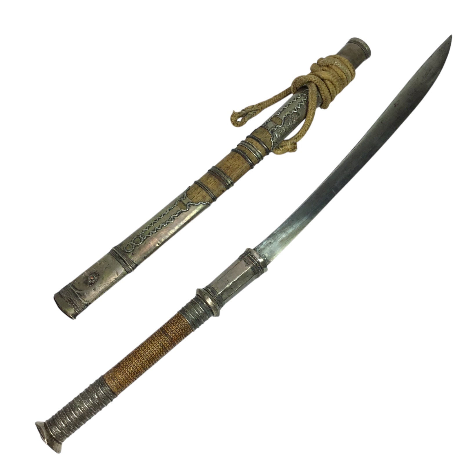 Rare Burmese Late 18th to 19th Century Dah Status Fighting Sword with Silver Dress Mounts