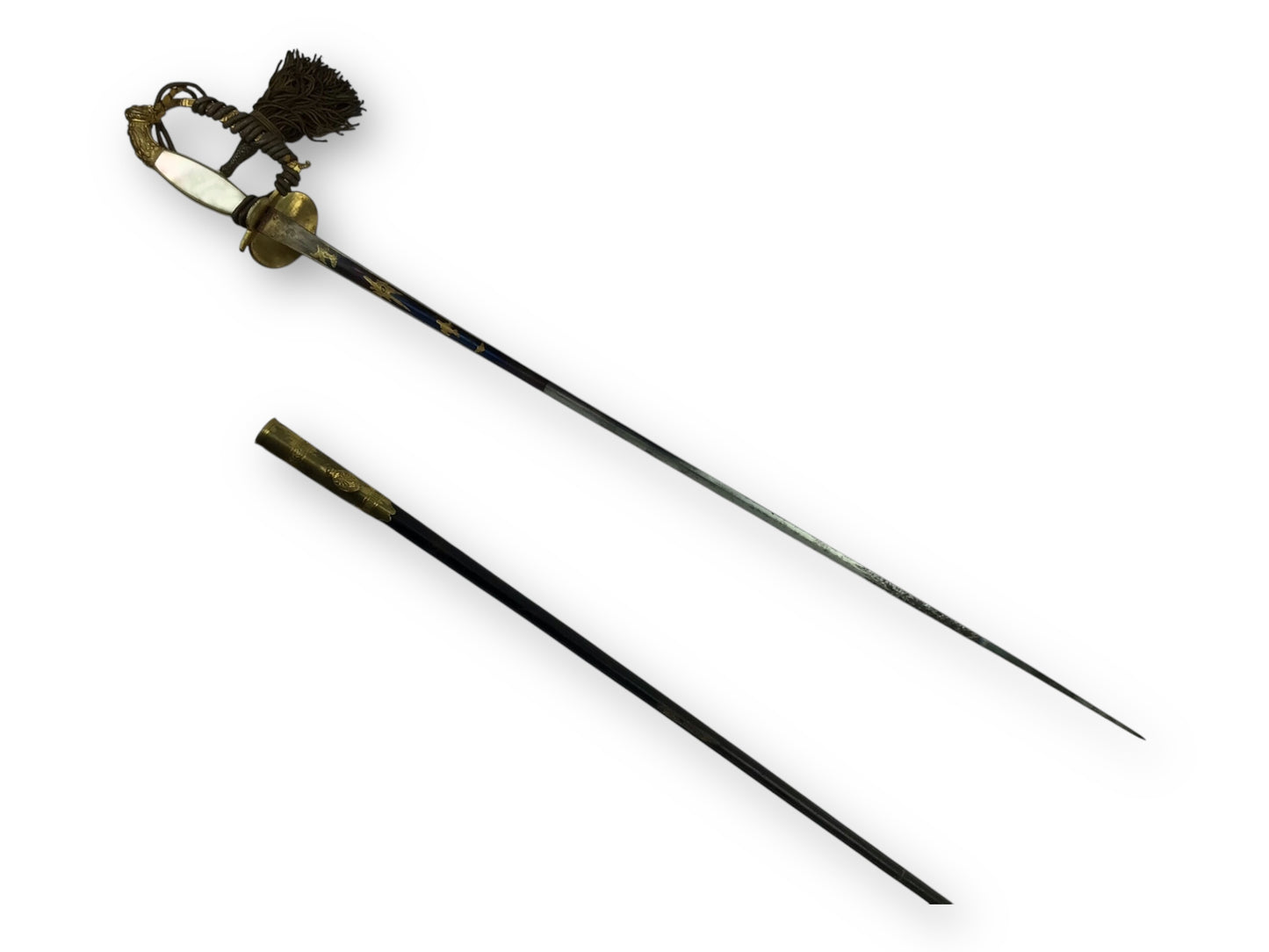 Rare German Diplomatic Sword – Napoleonic Era, ca. 1860 | Pearl Grip & Blue-Gold Inlay