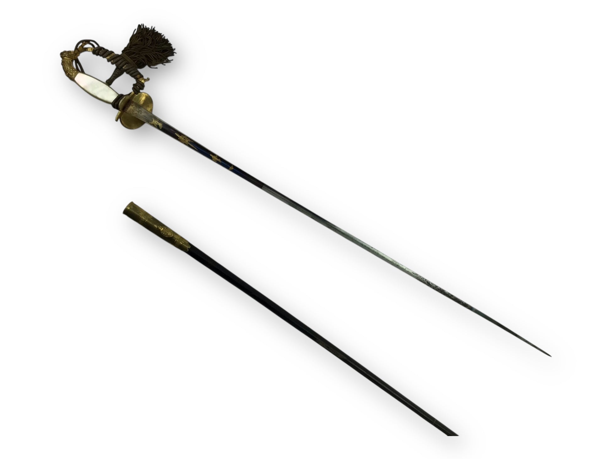 Rare German Diplomatic Sword – Napoleonic Era, ca. 1860 | Pearl Grip & Blue-Gold Inlay
