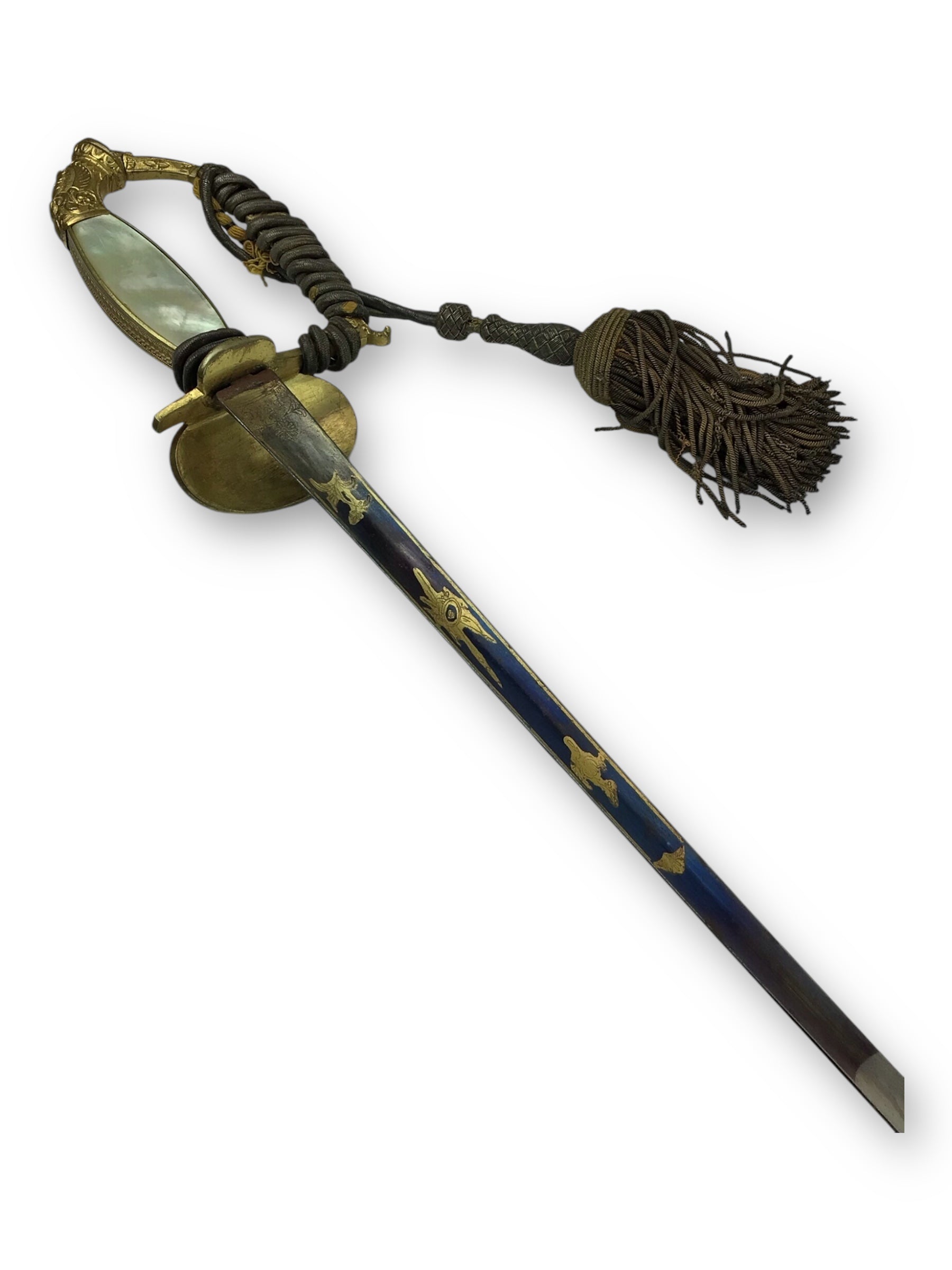 Rare German Diplomatic Sword – Napoleonic Era, ca. 1860 | Pearl Grip & Blue-Gold Inlay