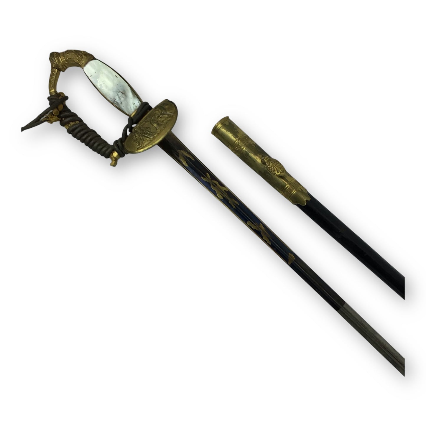 Rare German Diplomatic Sword – Napoleonic Era, ca. 1860 | Pearl Grip & Blue-Gold Inlay