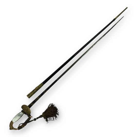 Rare German Diplomatic Sword – Napoleonic Era, ca. 1860 | Pearl Grip & Blue-Gold Inlay