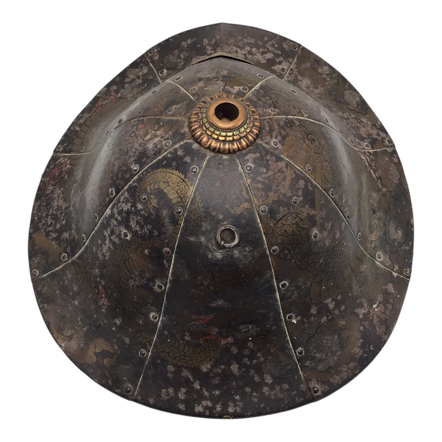 Rare Japanese Early Edo Period Samurai Jingasa Kabuto Hat with Hand Painted Detail