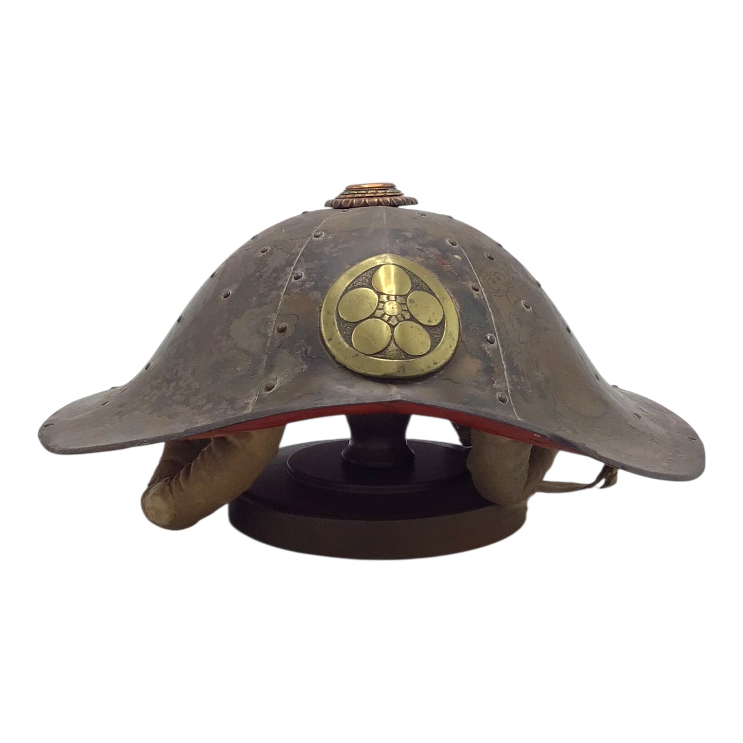 Rare Japanese Early Edo Period Samurai Jingasa Kabuto Hat with Hand Painted Detail