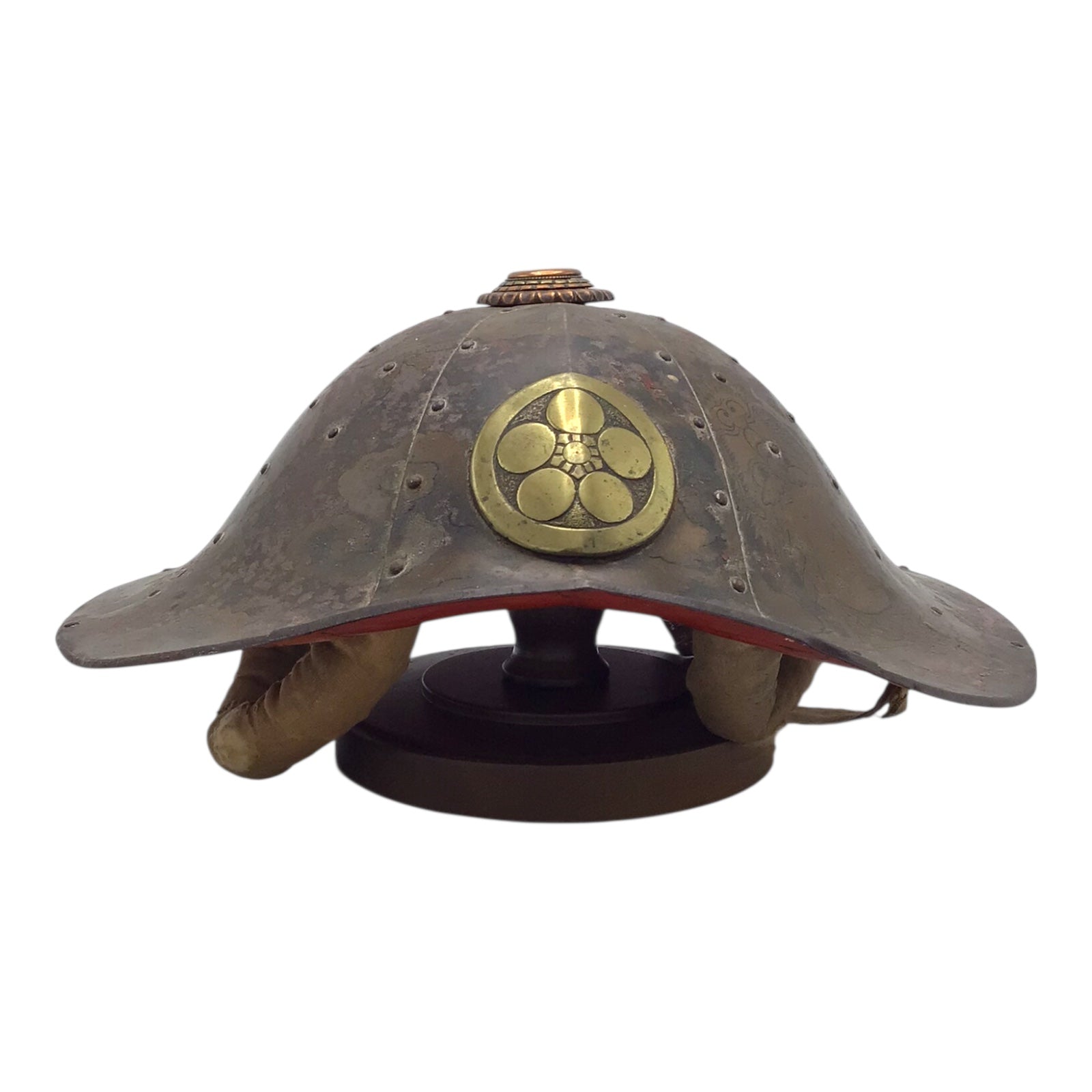 Rare Japanese Early Edo Period Samurai Jingasa Kabuto Hat with Hand Painted Detail