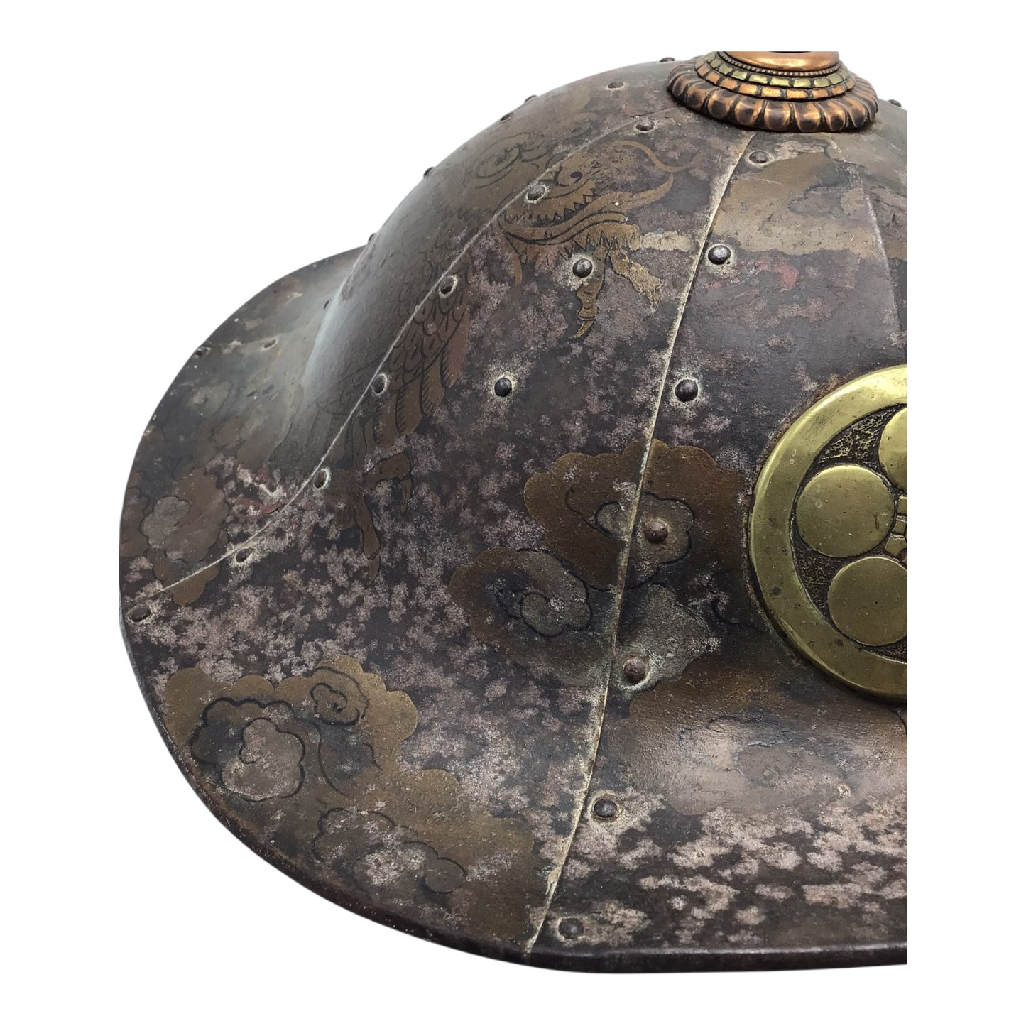 Rare Japanese Early Edo Period Samurai Jingasa Kabuto Hat with Hand Painted Detail