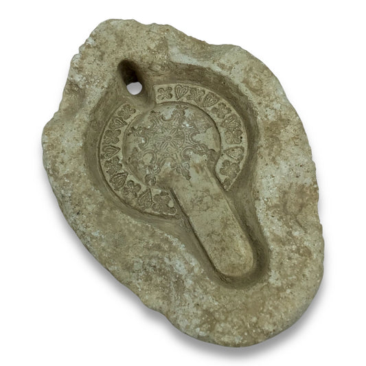 Rare Late Roman Lamp Mold Gypsum Heart Clover Design 5th–6th Century AD