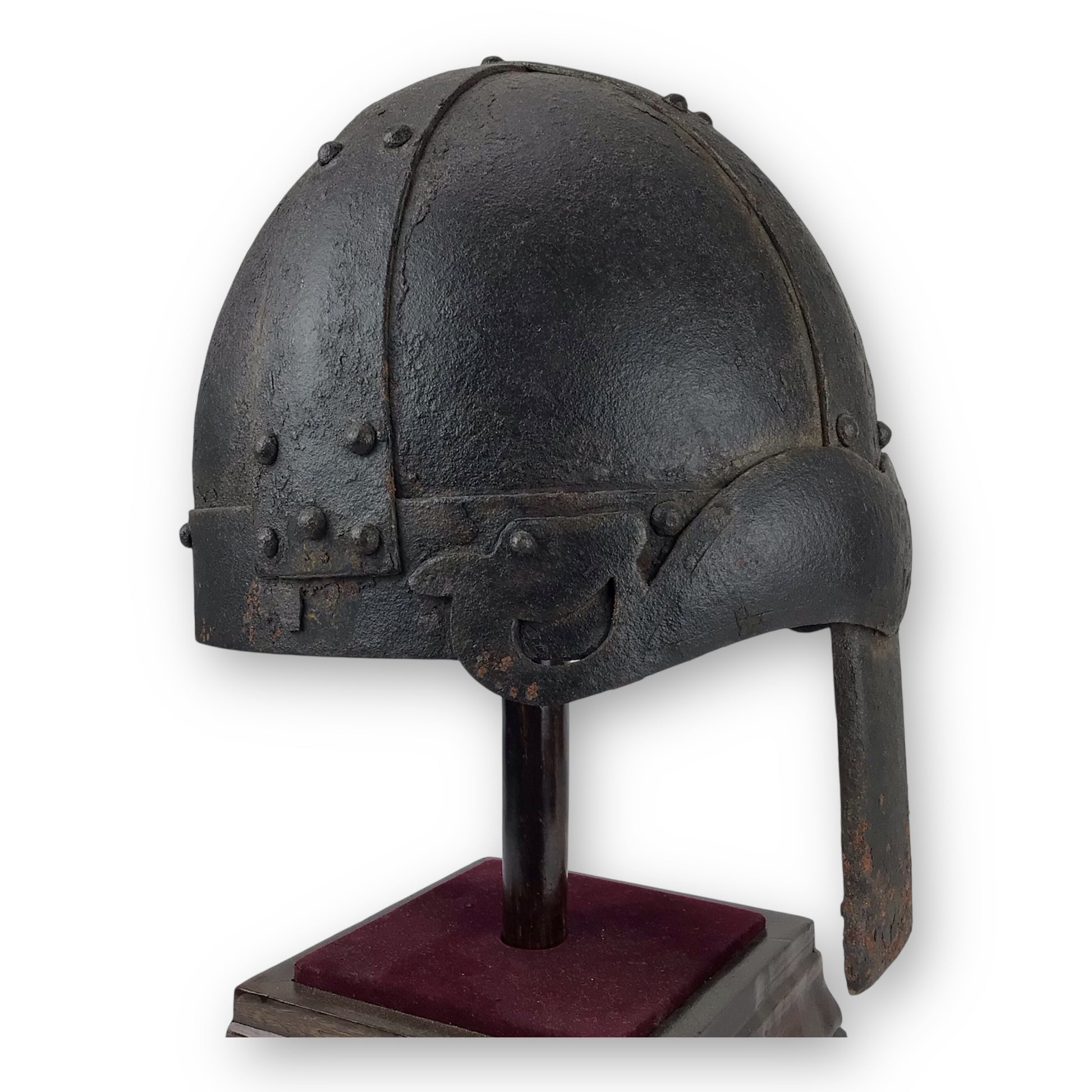 Rare Medieval Viking-to-Crusader Era Riveted Nasal Helmet with Stylized Deer Finials - 9th to 13th Century