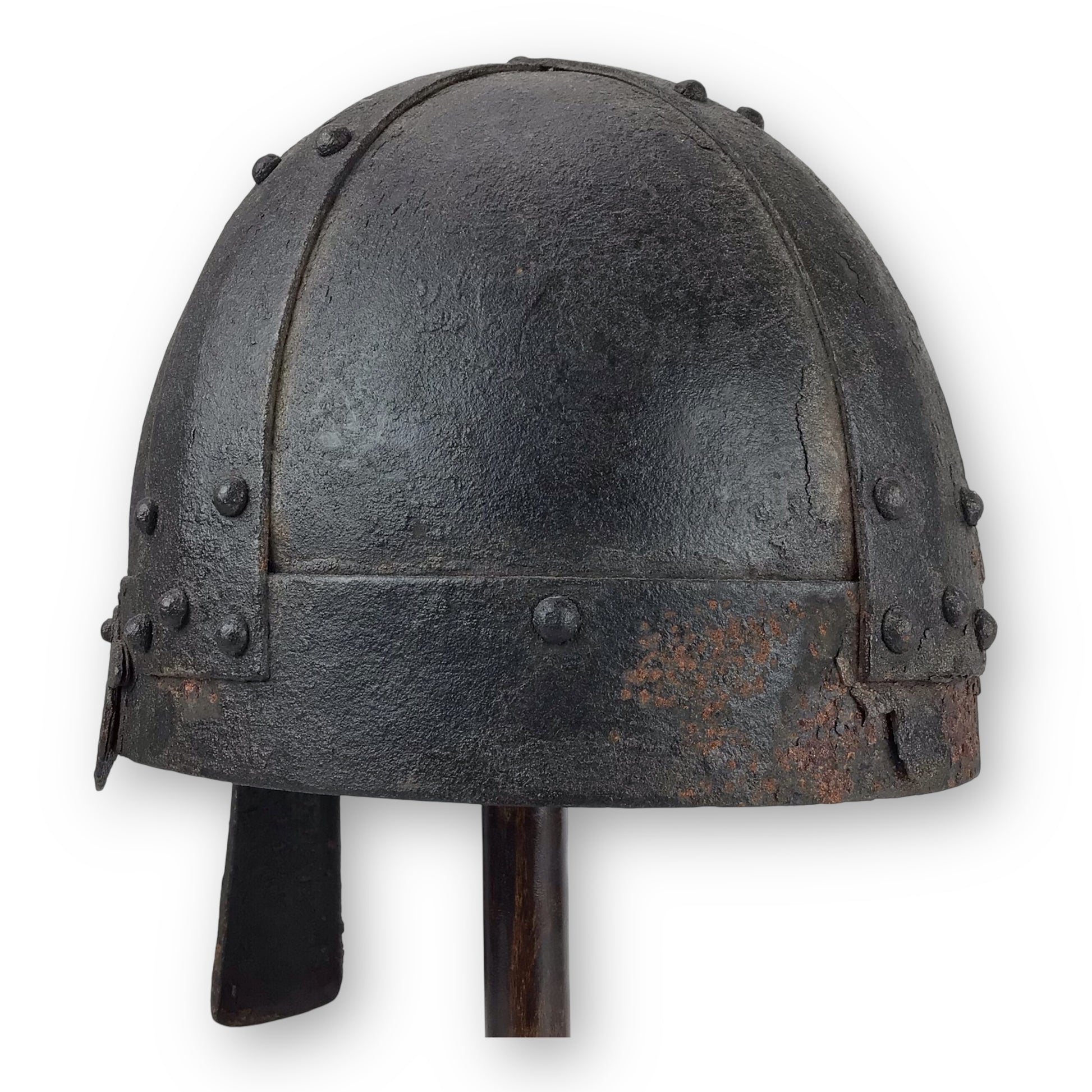Rare Medieval Viking-to-Crusader Era Riveted Nasal Helmet with Stylized Deer Finials - 9th to 13th Century