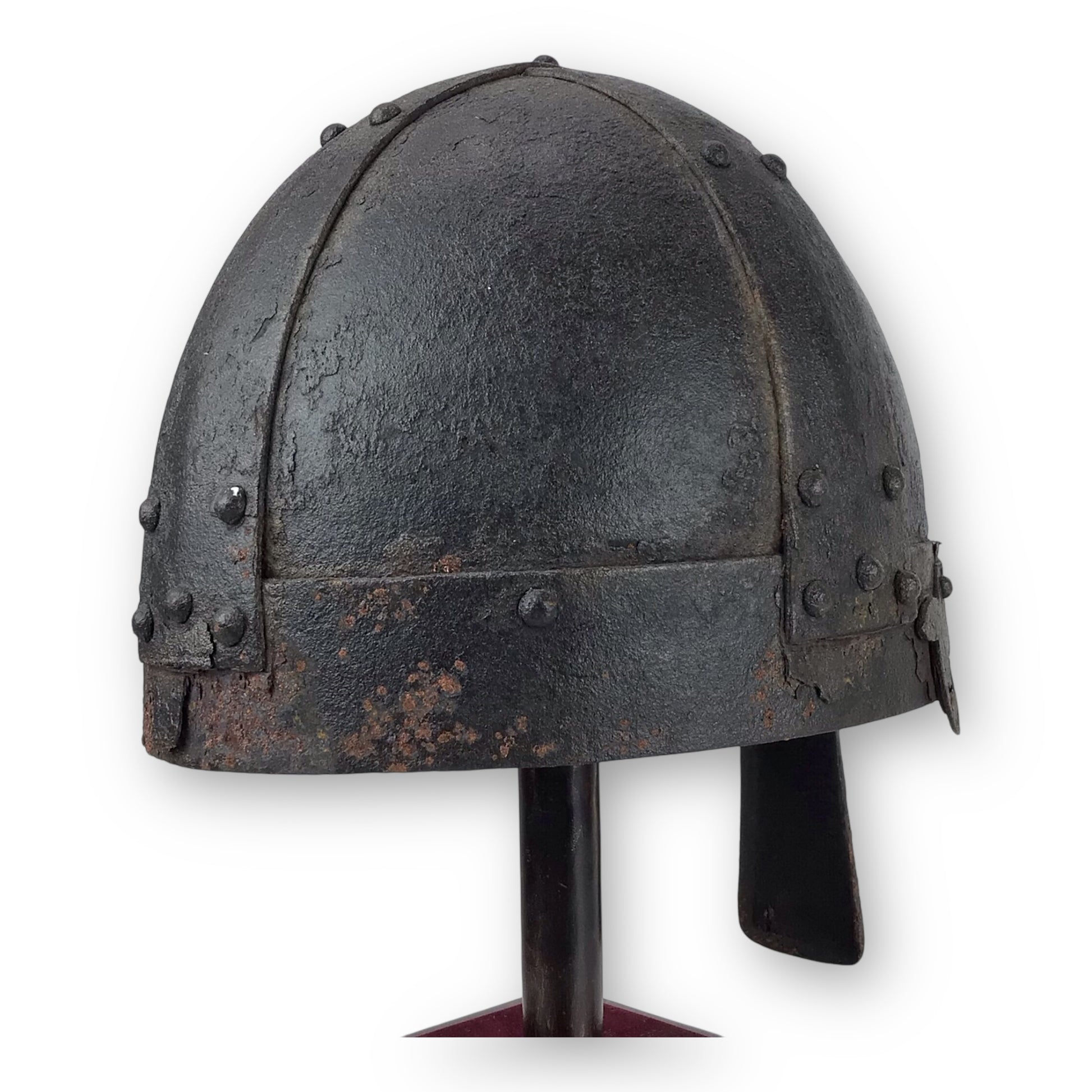Rare Medieval Viking-to-Crusader Era Riveted Nasal Helmet with Stylized Deer Finials - 9th to 13th Century