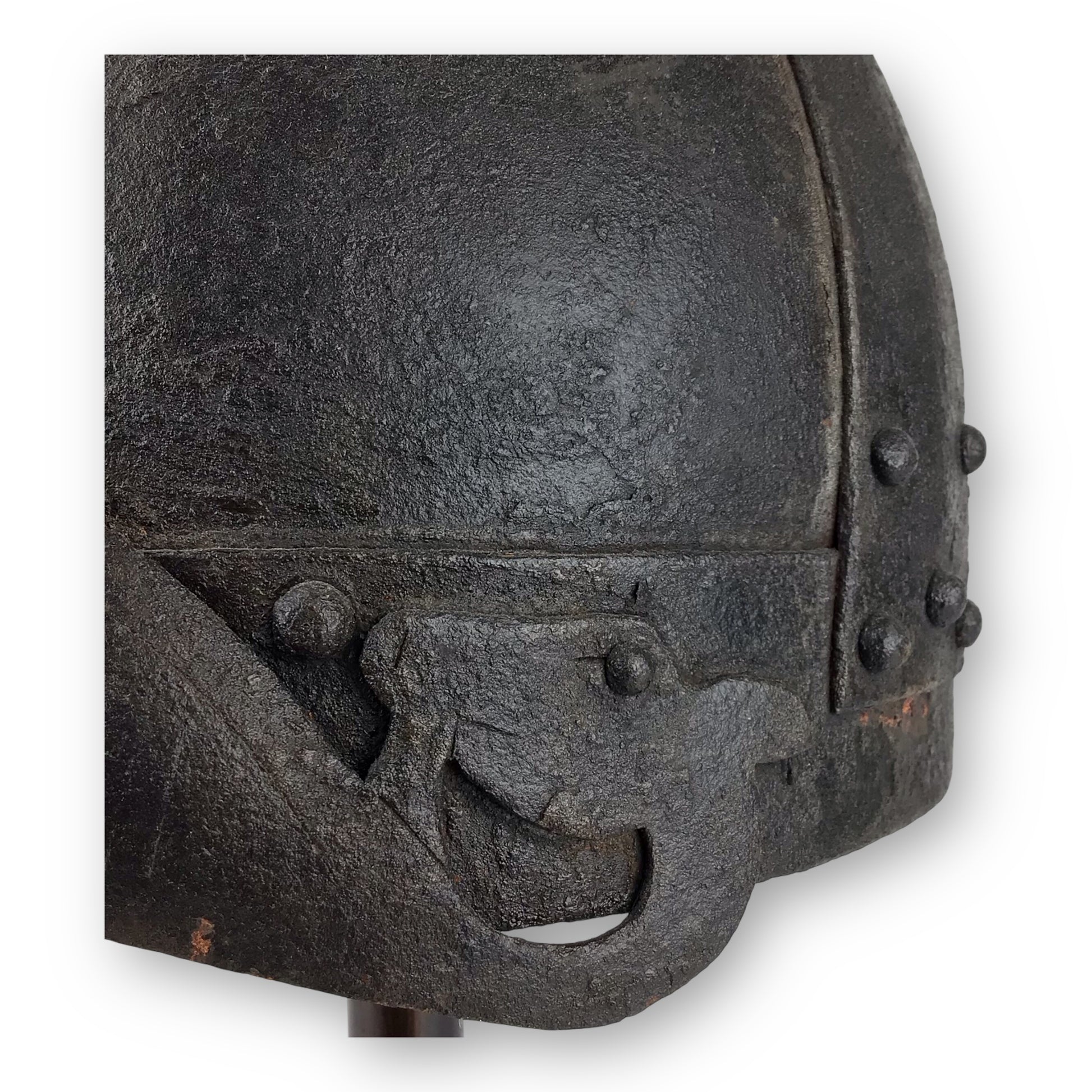 Rare Medieval Viking-to-Crusader Era Riveted Nasal Helmet with Stylized Deer Finials - 9th to 13th Century