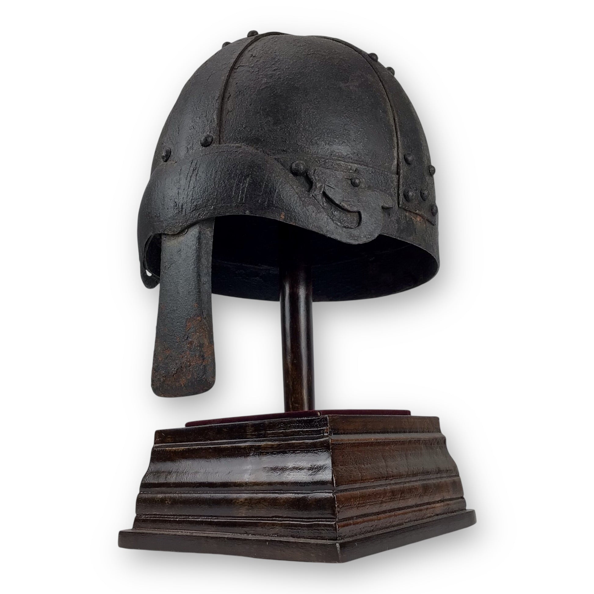 Rare Medieval Viking-to-Crusader Era Riveted Nasal Helmet with Stylized Deer Finials - 9th to 13th Century