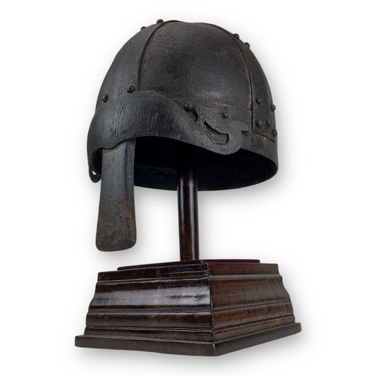 Rare Medieval Viking-to-Crusader Era Riveted Nasal Helmet with Stylized Deer Finials - 9th to 13th Century