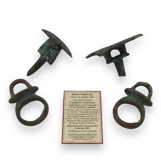 Rare Set of Roman Britain War Chariot Bronze Fittings – 1st Century AD (4 pcs)