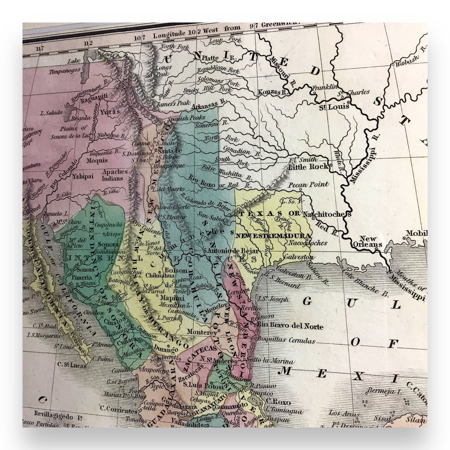 Rare Texas Independence Map "Mexico and Guatimala," c. 1832 – Framed