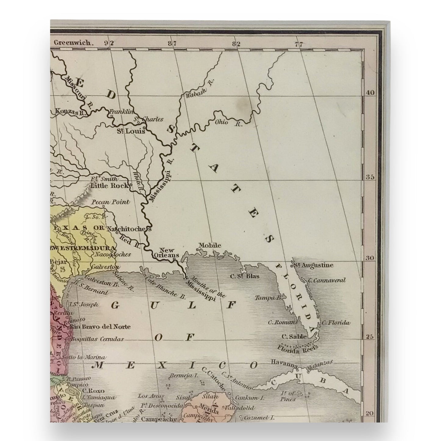 Rare Texas Independence Map "Mexico and Guatimala," c. 1832 – Framed