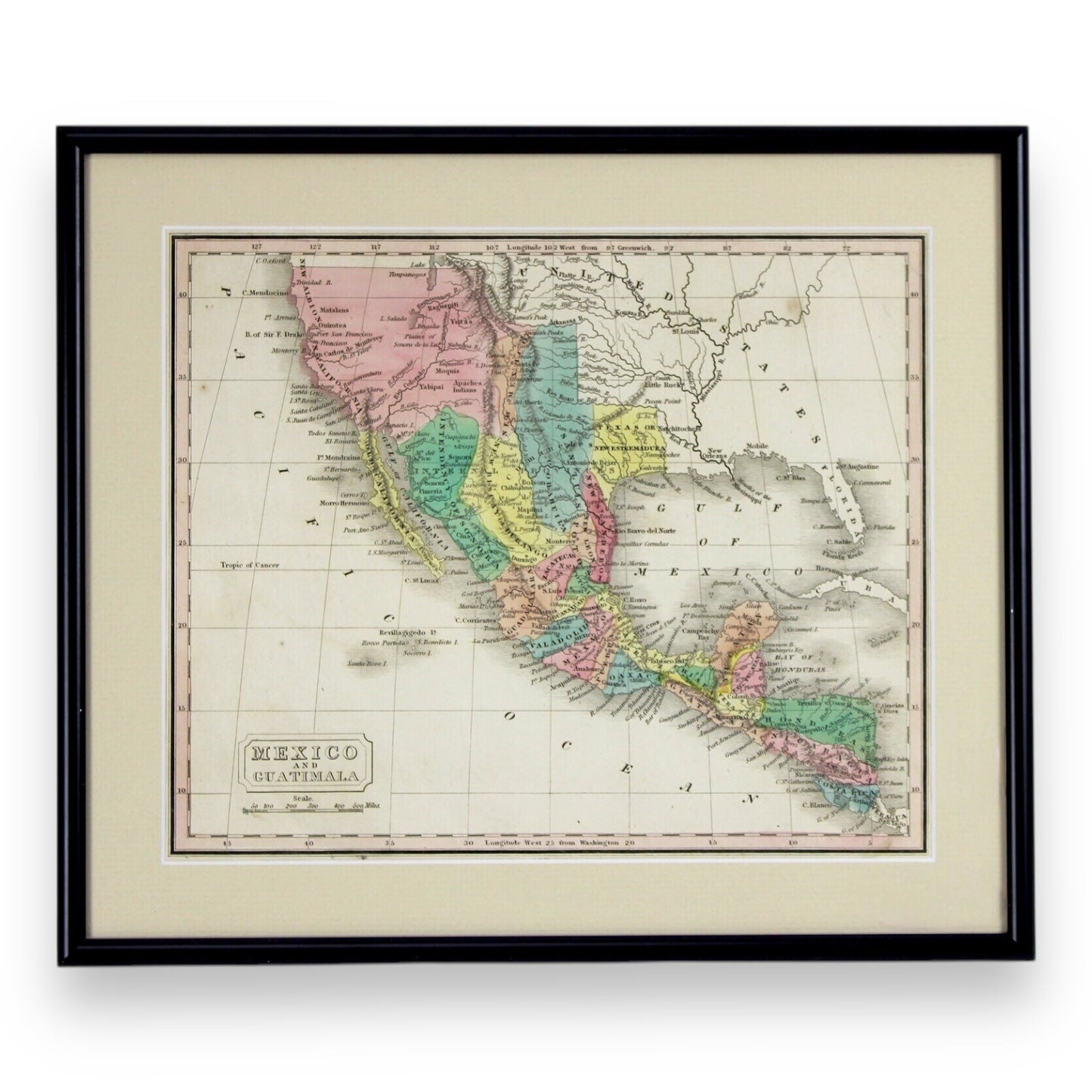 Rare Texas Independence Map "Mexico and Guatimala," c. 1832 – Framed