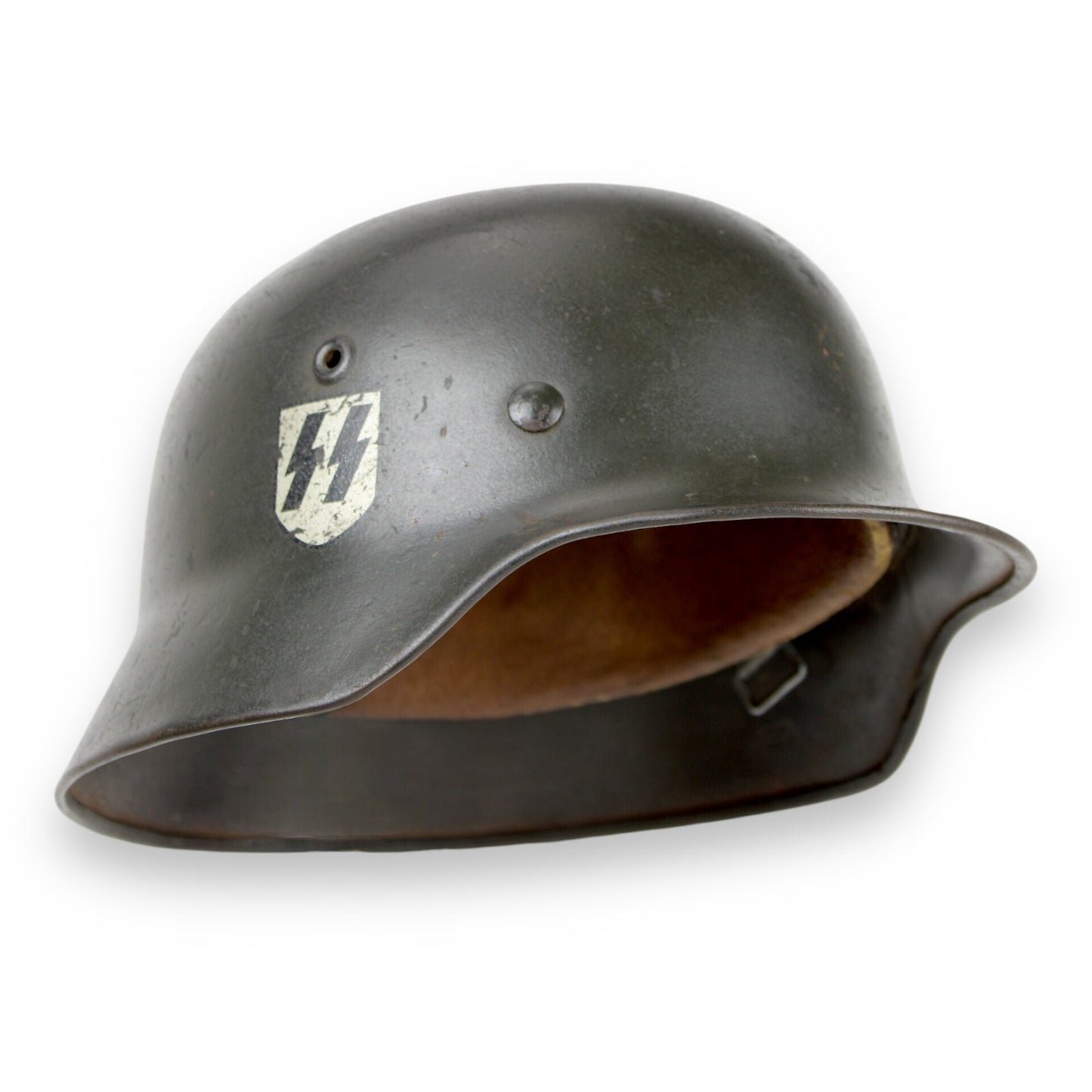 Rare WWII German Waffen SS M1935 Combat Helmet with SS Insignia & Original Liner