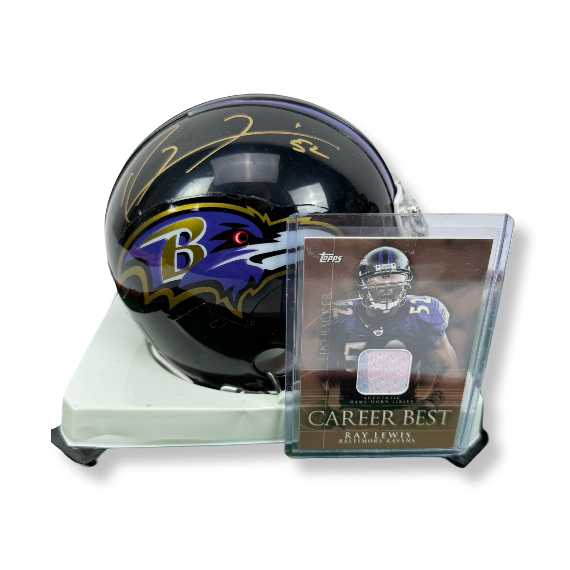 Ray Lewis Signed Baltimore Ravens Helmet Figure Card Shadowbox w/ COA OOAK