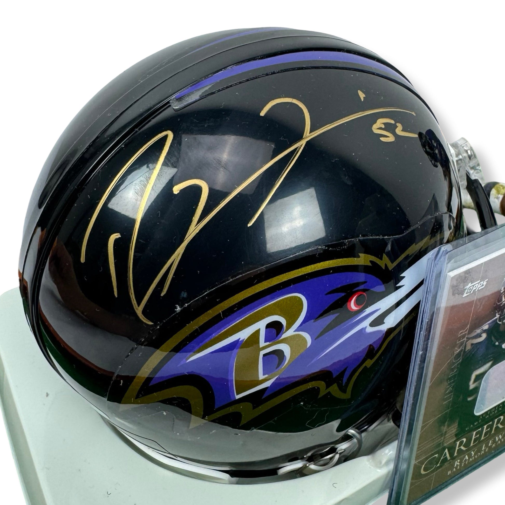 Ray Lewis Signed Baltimore Ravens Helmet Figure Card Shadowbox w/ COA OOAK