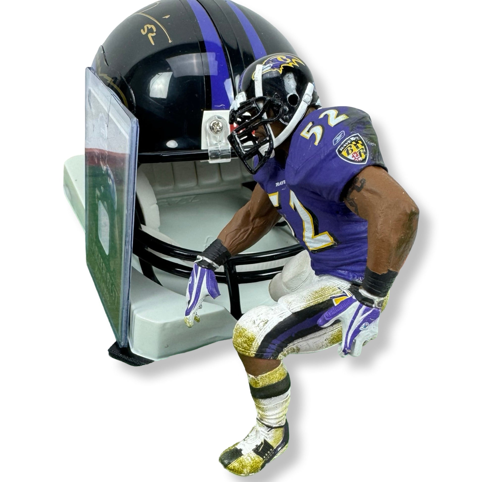 Ray Lewis Signed Baltimore Ravens Helmet Figure Card Shadowbox w/ COA OOAK