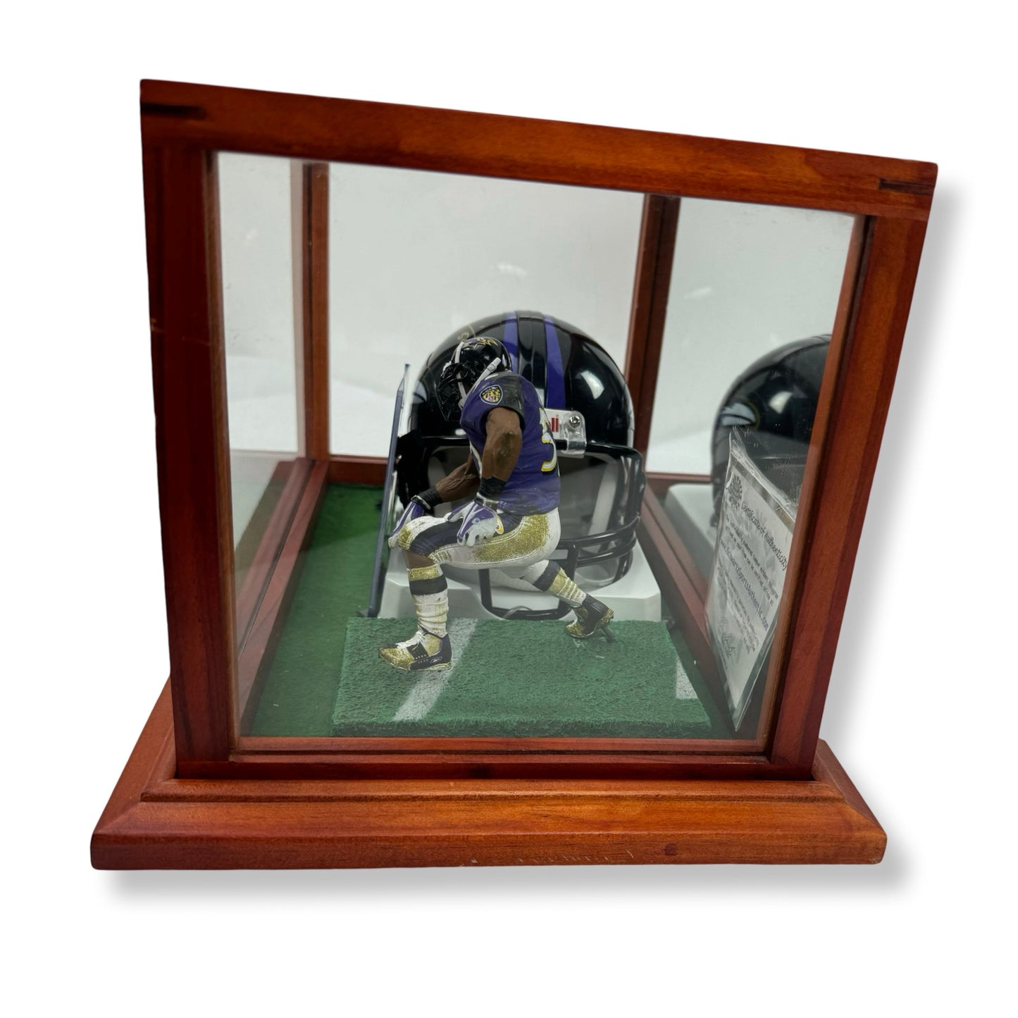 Ray Lewis Signed Baltimore Ravens Helmet Figure Card Shadowbox w/ COA OOAK