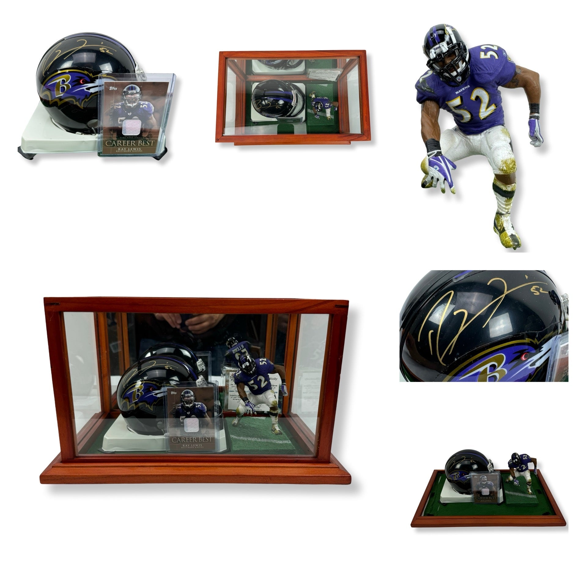 Ray Lewis Signed Baltimore Ravens Helmet Figure Card Shadowbox w/ COA OOAK