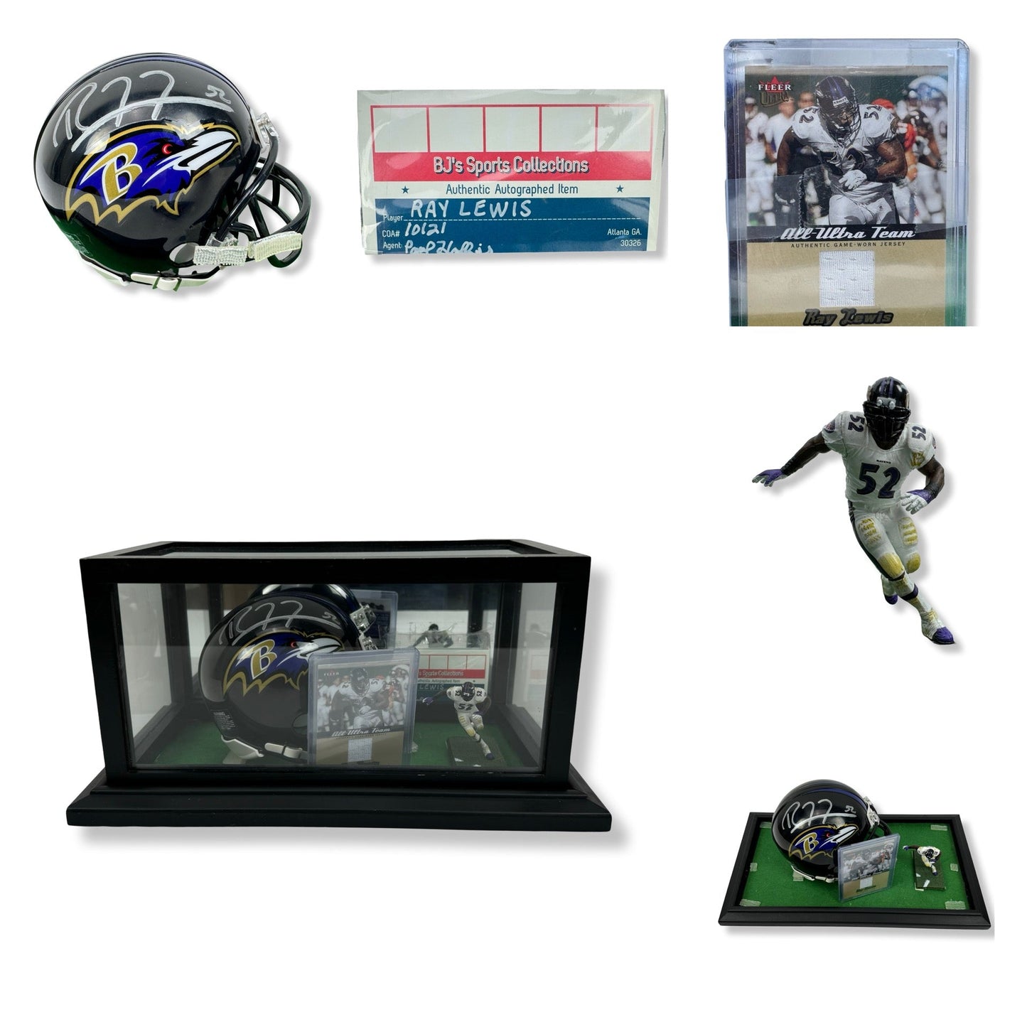 Ray Lewis Signed Ravens Mini Helmet Figure Card Shadowbox w/ COA Unique OOAK NEW