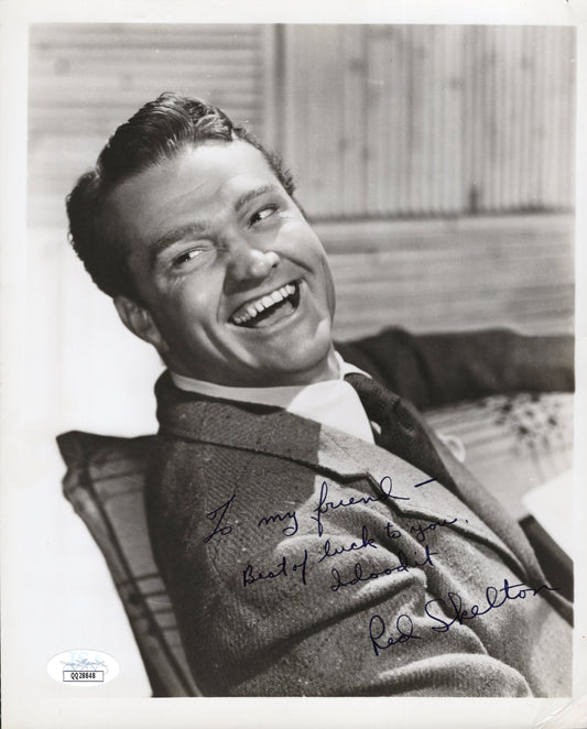 Red Skelton Signed Photo 8x10 B&W Personalized "To my friend - Best of luck to you. I dood it" JSA Certified Authentic QQ28848