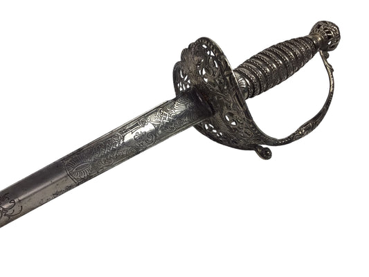 Rev War Officer Musician’s Rapier Sword w/ Silver Hilt & Engravings, Rare 18thC