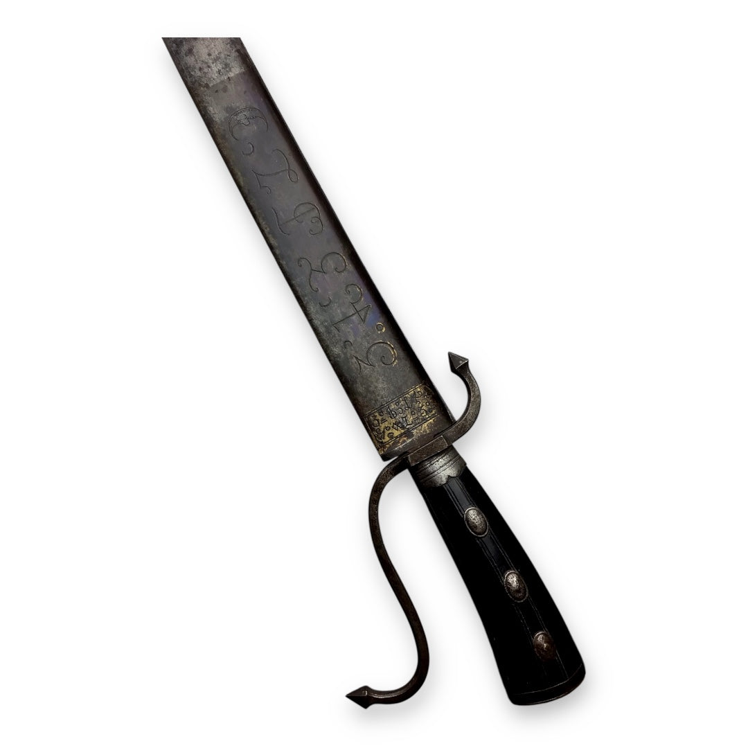 Revolutionary War Lafayette Massive 18thC French Cuttoe Hunting Sword Blued & Gilt Blade